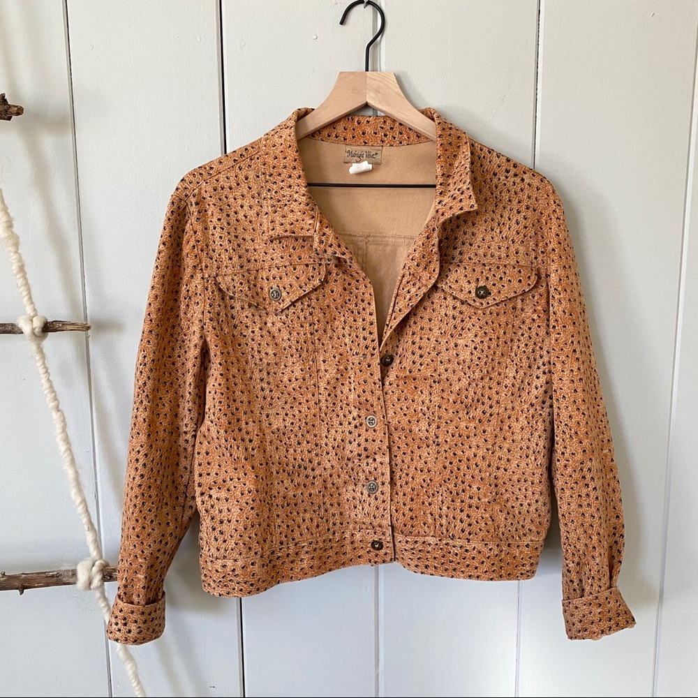 Brown Vintage Dotted Denim Jean Jacket Size 14
